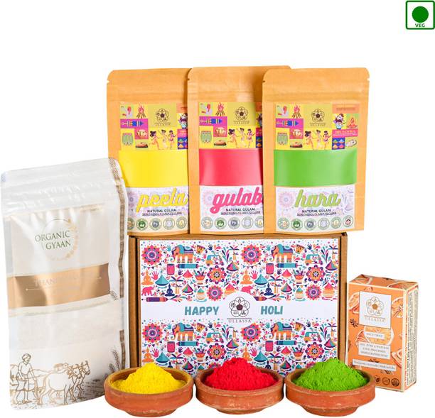 ULLASSA Rangwali Holi Gift Box For Family & Friends | Natural Gulaals, Soap, Thandai | Assorted Gift Box