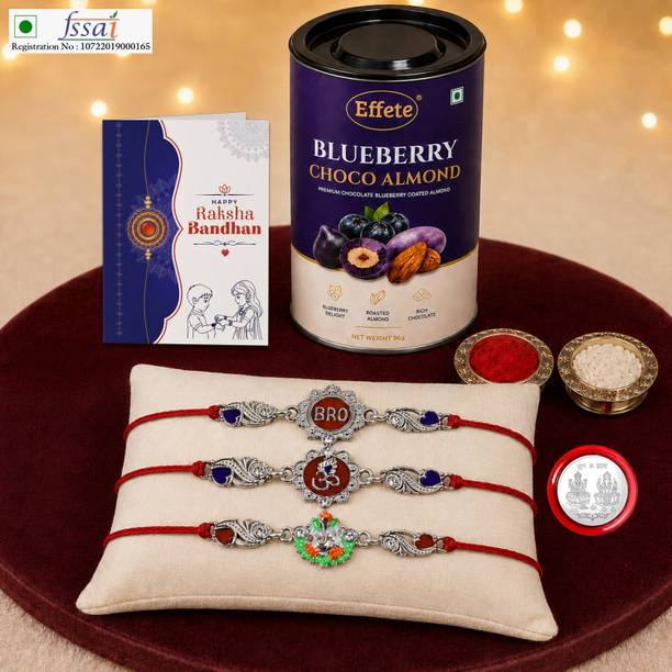 Effete Rakhi With Chocolate|Roli-chawal|Coin|Greeting Card_K3_1147+1148+1149_BA96 Assorted Gift Box