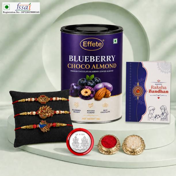 Effete Rakhi With Chocolate|Roli-chawal|Coin|Greeting Card_K3_173+174+175_BA96 Assorted Gift Box