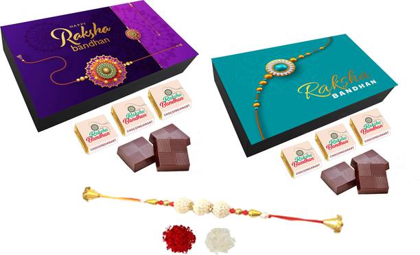 CHOCOINDIANART Double Happiness Twin Chocolate Gift Box for Raksha Bandhan Pack of 2 with Rakhi Wooden Gift Box
