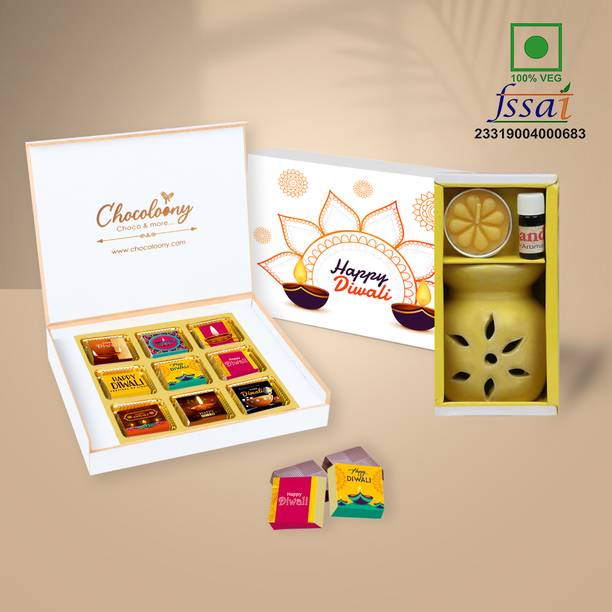 Chocoloony Diwali Chocolate Gift Box For Family & Friends with Aroma Oil Burner Gift Set Paper Gift Box
