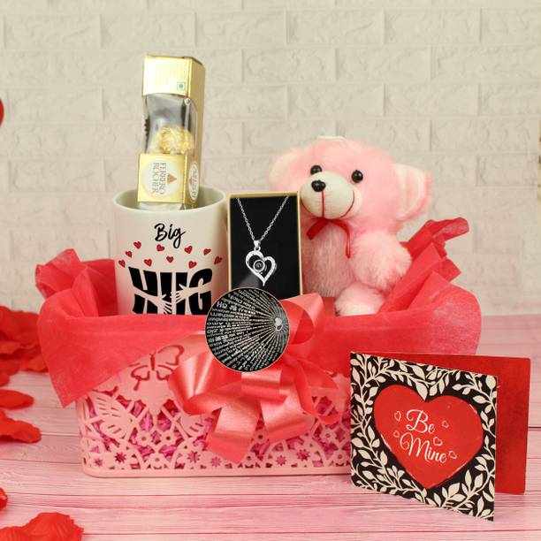 TIED RIBBONS Valentine Gifts Combo 1 mug + 1 Pendant + 1 Chocolate + 1 Teddy + 1 card Assorted Gift Box
