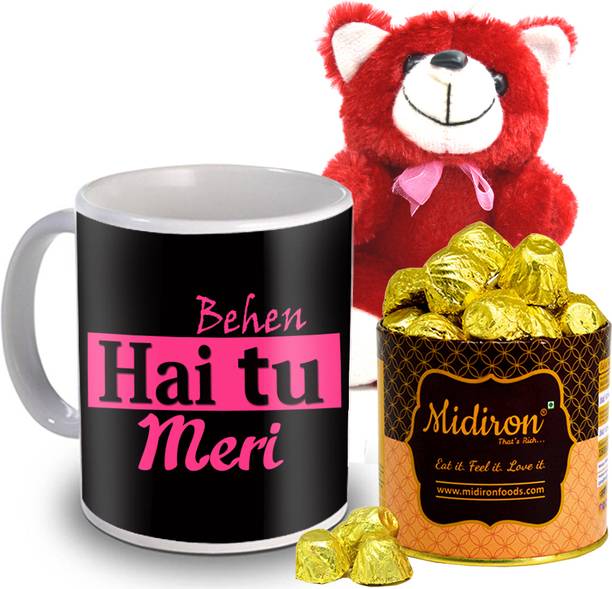 Midiron Chocolate with Red Teedy Gift For Sister Ceramic, Silk Gift Box