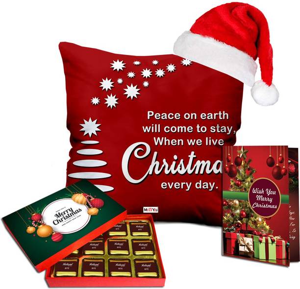 Midiron Christmas Gift Combo For Friends with Printed Cushion & Greeting Card Fiber Gift Box