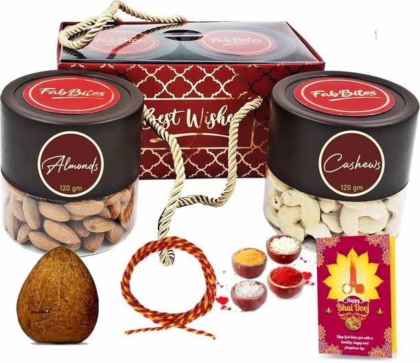 FabBites Bhai Dooj Dry Fruit Gift Set for Brother with GolaNariyal/Coconut-Almond, Cashew Assorted Gift Box