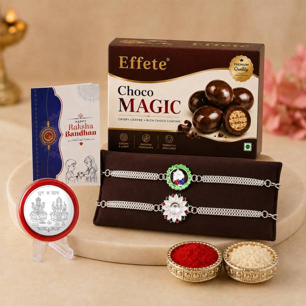 Effete Rakhi gift for brother with Choco Beats(32-GM) | Rakhi set |Y22K2_A3+A4_CM32 Assorted Gift Box