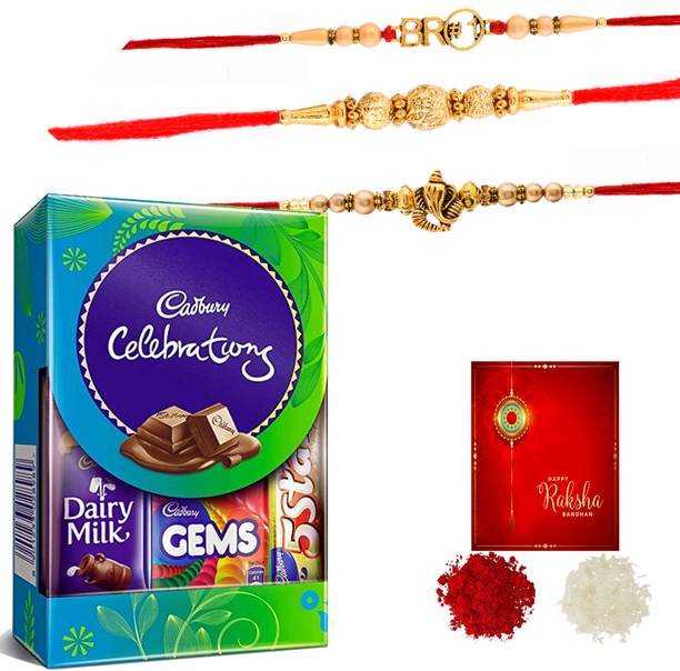 Poorak Multicolor Celebration Rakhi Set 3CD Assorted Gift Box