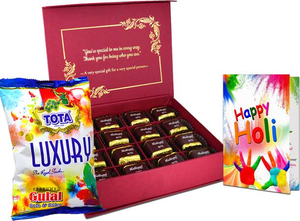Midiron Holi Festive Gift Combo | Natural Herbal Holi Colors | Chocolate Gifts Paper Gift Box