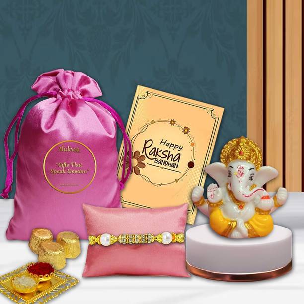 Midiron Raksha Bandhan Gift for Brother with Rakhi, 90g Chocolate Thaili, Ganesh Idol Assorted Gift Box
