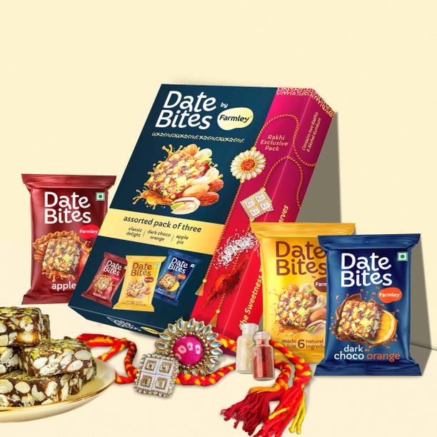 Farmley Assorted Date Bites Gift Pack With Rakhi and Kumkum Paper Gift Box