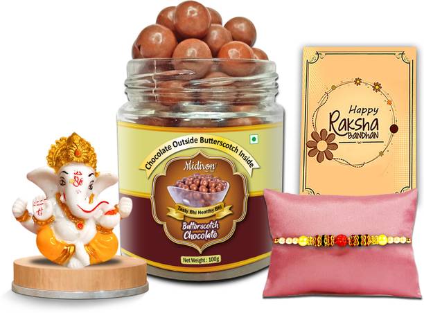 Midiron Ganesh Idol Rakhi Set with Crunchy Chocolates & Ritual Kit for Brother Assorted Gift Box