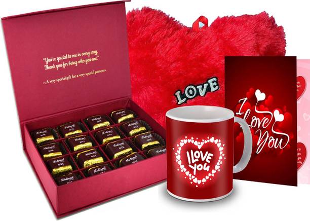 Midiron Surprise Gift for Love, Chocolate Box, Red Heart, Love Quoted Coffee Mug,Greeting Card for Valentine DayIZ20GB17HeartBigRCDMU-DTLove-76 Ceramic, Paper Gift Box