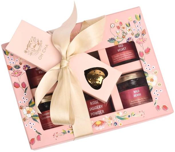 Oh Cha Valentine's Day Tea Gift Set, Luxe Blush Box | Premium Gift Hamper Assorted Gift Box