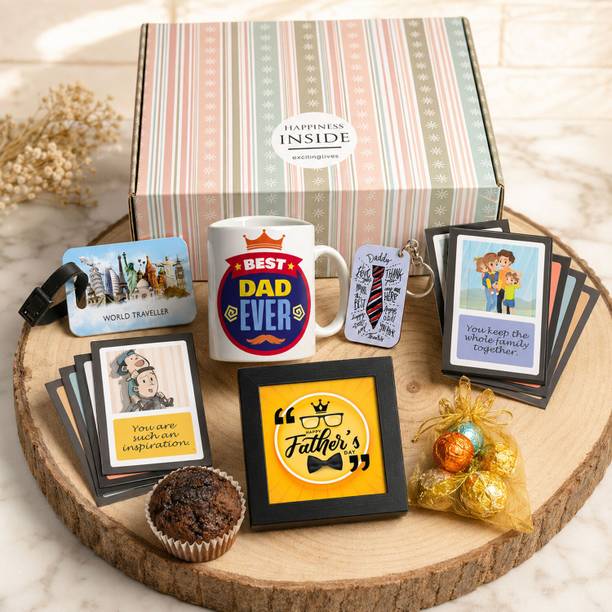 Exciting Lives Father's Day Gift Hamper, Gift for Father's Day, Birthday Ceramic, Wooden, Paper Gift Box