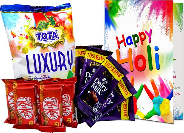 Midiron Prefect Holi Gift|Holi Gift Combo|Chocolate Bar,Greeting Card with Gulal Assorted Gift Box