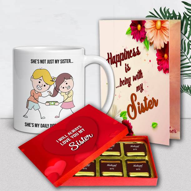 Midiron Heartfelt Celebration Combo For Behen - Sweet Raksha Bandhan Mug Combo Assorted Gift Box