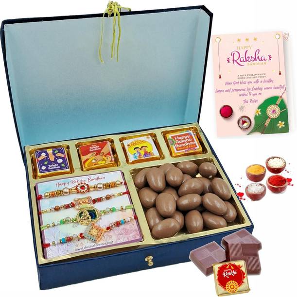 FabBites Rakshabandhan Gift Hamper for Brother and Sister in Law, Set of 4 Rakhi Assorted Gift Box