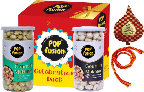 Popcorn Fusion Bhai Dooj Gift Pack Salted & Pudina Makhana with Silk Thread, Roli, Chawal Paper Gift Box