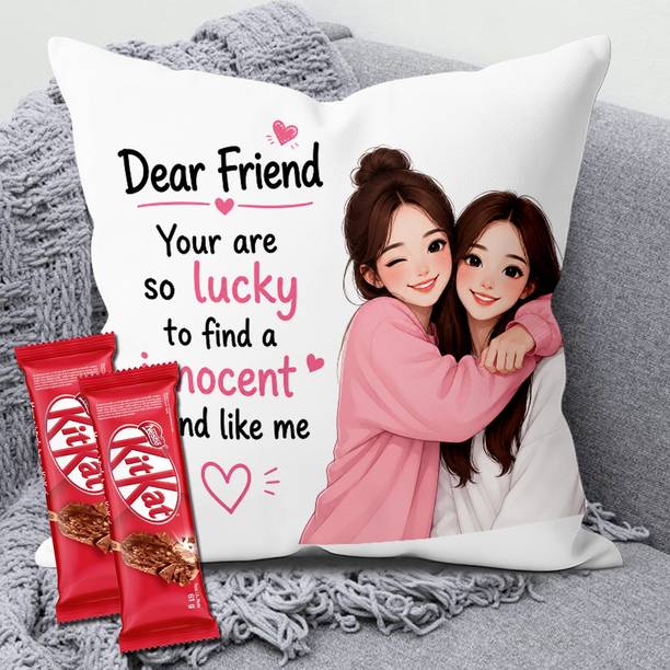 Midiron Best Friend Surprise Combo - Unique Cushion and Chocolate Wafer Delights Assorted Gift Box