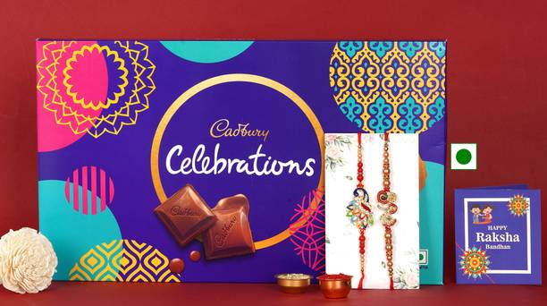 PRIDE STORE Sweet Cadbury Celebrations Pack with Peacock-Bro Rakhi, Roli-Chawal & Rakhi Card Assorted Gift Box