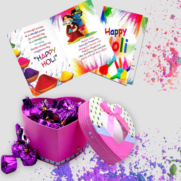 Midiron Prefect Holi Gift|Holi Gift with Chocolate Bar,Greeting Card with Gulal Assorted Gift Box