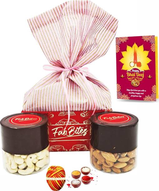 FabBites Bhai Dooj Dry Fruit Gift Hamper Tika/Tikka Set with Premium Hamper Assorted Gift Box