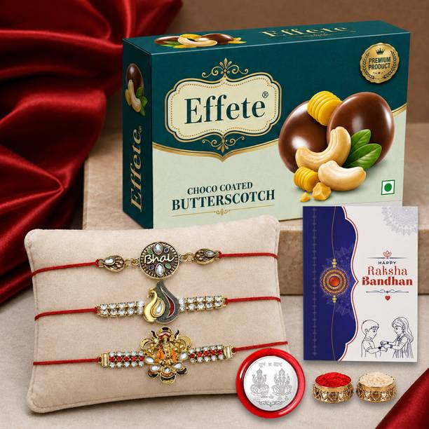 Effete Designer Rakhi Set-3|Chocolate ButterScotch(32g)|K3_705+706+707_BS32 Assorted Gift Box
