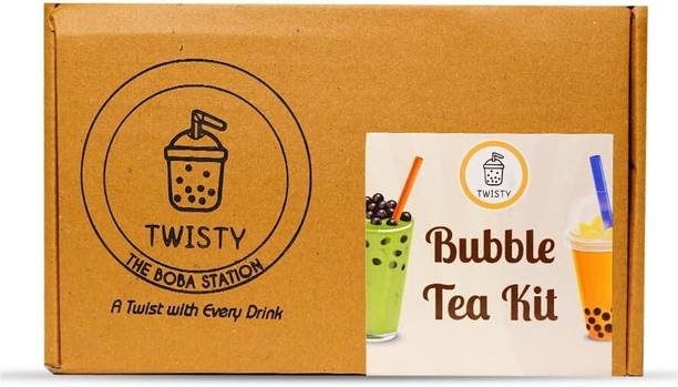 Twisty The Boba Station "Bubble Tea Kit – Hazelnut Coffee Popping Pearls, Powder, Straws, 3 Servings" Assorted Gift Box