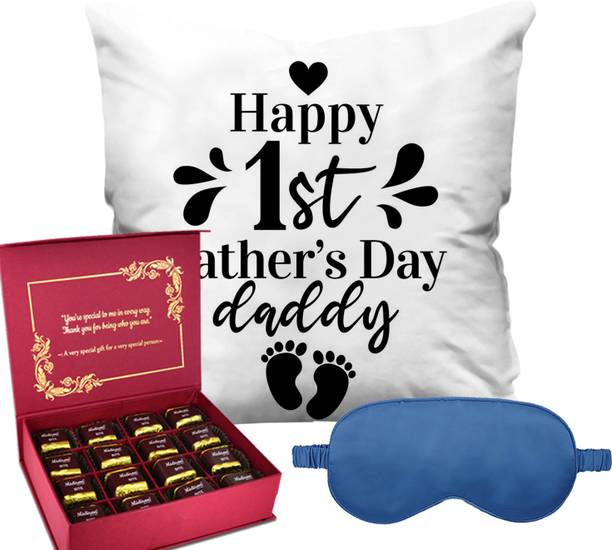 Midiron Chocolate Gift for Father day & Birthday | Printed Cushion with Eye Mask Ceramic Gift Box