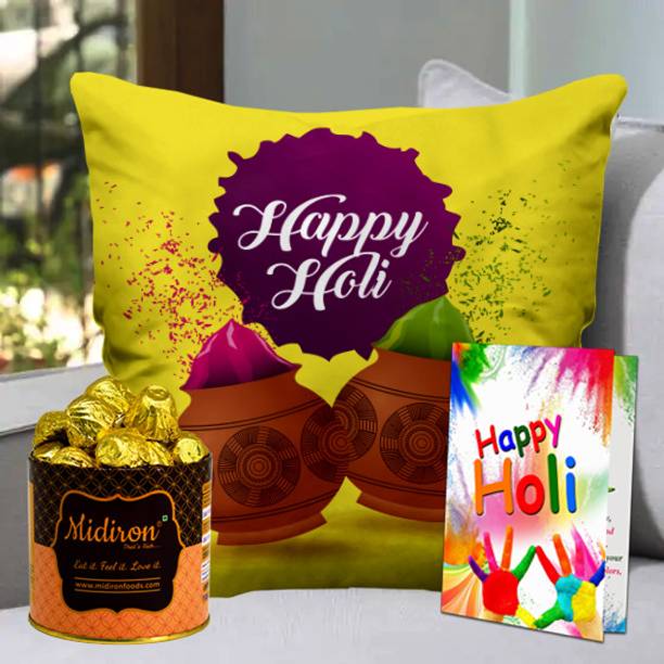 Midiron Holi Gift Hamper | Handmade Chocolate Box | Holi Greeting Card Fiber Gift Box
