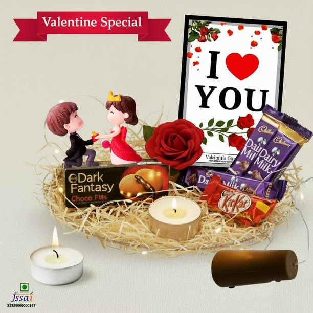 OddClick I Love You Valentine Special Chocolate & Couple Showpiece Gift Hamper Paper Gift Box
