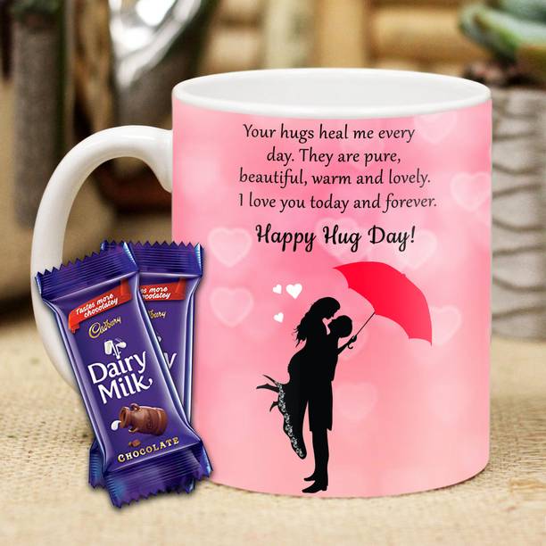 Midiron Hug Day Printed Ceramic Coffee Mug For Girlfriend | Boyfriend | Wife Ceramic Gift Box