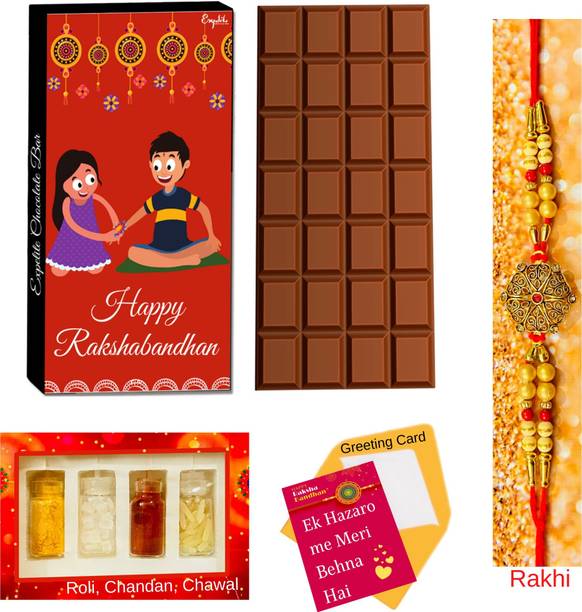 Expelite Rakhi Combo chocolate Gift wrapped chocolates Bar - Raksha bandhan gift for Brother Paper Gift Box