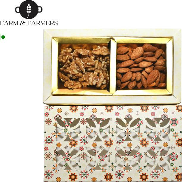 Farm & Farmers Gift hamper set/ Walnuts 50 grams +Almonds 100 grams Dry fruits Premium Quality Assorted Gift Box