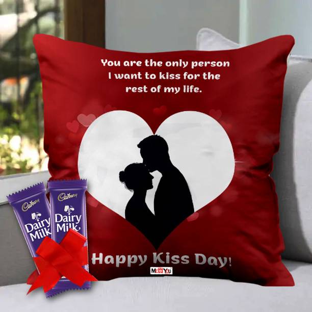 Midiron Unique Kiss Day gift Hamper with Dairy Milk & Printed Cushion Fiber Gift Box