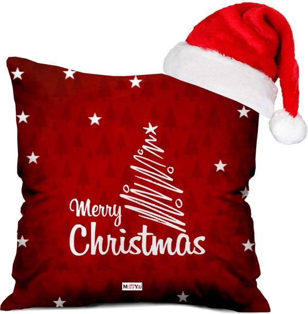 Midiron Christmas Theme Printed Cushion Gift set, Beautiful printed cushion and Santa cap IZ19STChristmasSantaCap2CU16-12 Ceramic, Cotton Gift Box