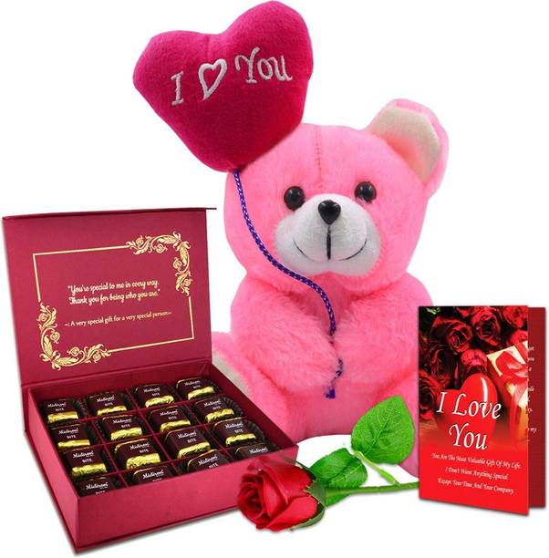 Midiron Chocolate Gift Pack| Soft Toy| Gift for Girls, Girlfriend, Wife, Lover On Birthday, Valentine's Day, Anniversary and Special Day| Romantic Gift Pack IZ21GB17CD4RoseILUTeddy-01 Assorted Gift Box