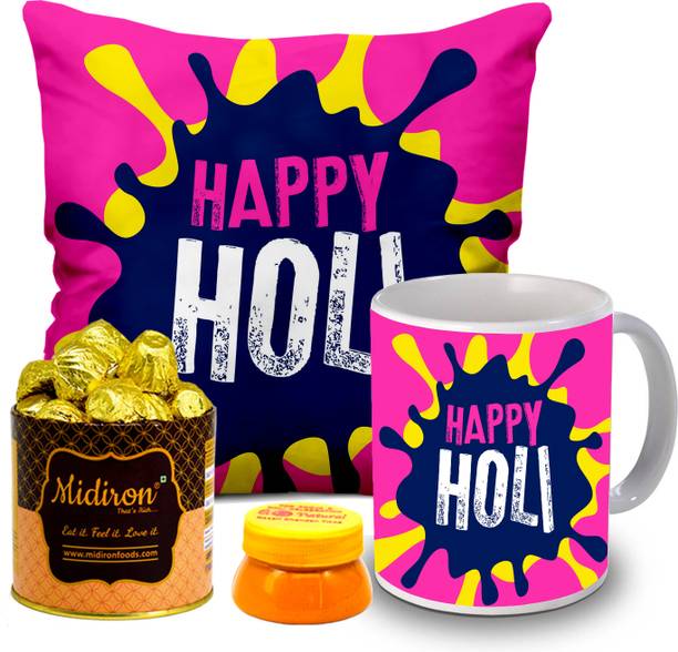 Midiron Premium Handmade Chocolate | Gift For Holi Festival | Holi Printed Mug Fiber Gift Box