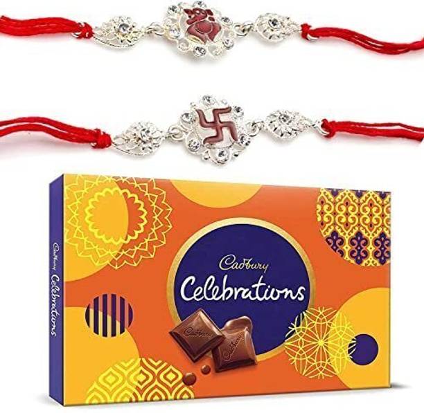 CraftVatika Rakhi Set of 2 for Brother with Cadbury Celebrations Chocolate Gift Combo Assorted Gift Box