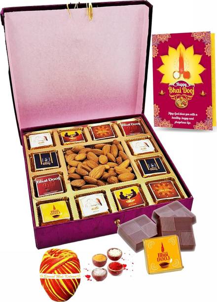 FabBites Bhai Dooj Gift Set for Brother | 12 Bhaiya Dooj Chocolate with Dry Fruit Assorted Gift Box