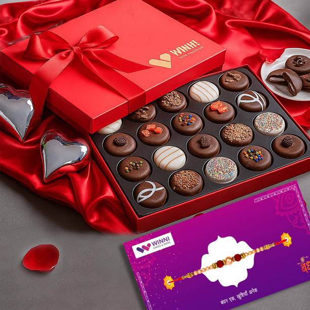 WINNI CELEBRATE RELATIONS Premium 24 Pcs Chocolate Cookies + Rakhi Combo Pack | Rakhi Gift Hamper Box Assorted Gift Box