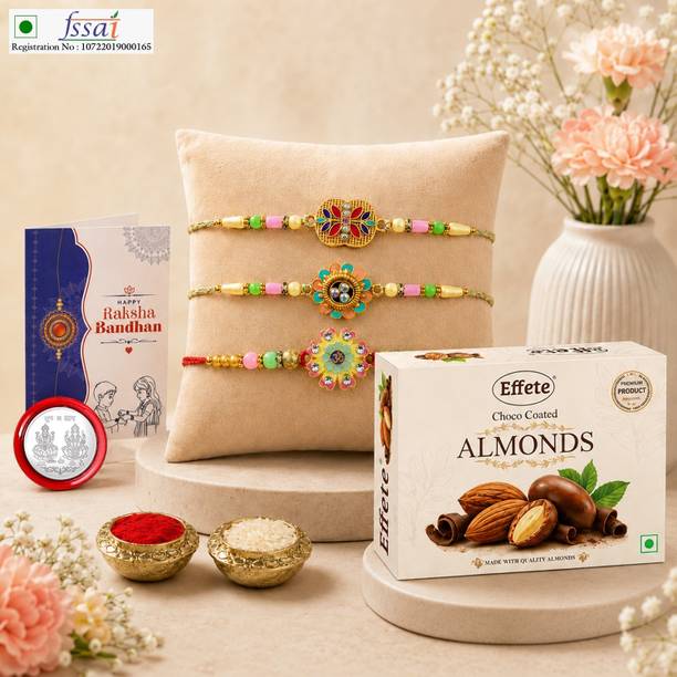 Effete Rakhi With Chocolate|Roli-chawal|Coin|Greeting Card_K3_1234+1235+1236_CA32 Assorted Gift Box