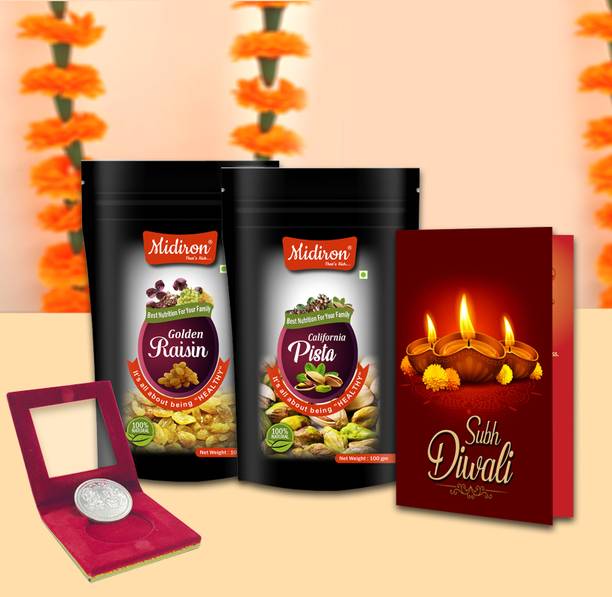 Midiron Diwali Celebration Gift Hamper with DryFruits & Diwali Card IZ23-20 Paper Gift Box