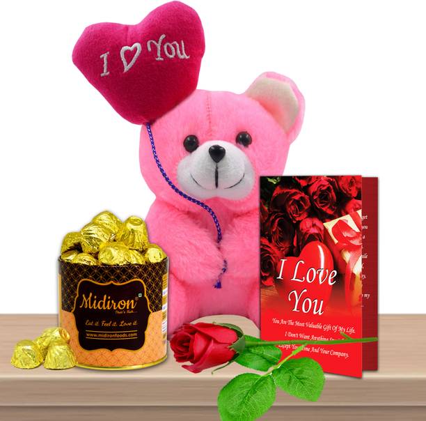 Midiron Soft Pink Teddy | Chocolate Gift Hamper | Valentine's Day Gift Hamper | IZ-04 Paper Gift Box