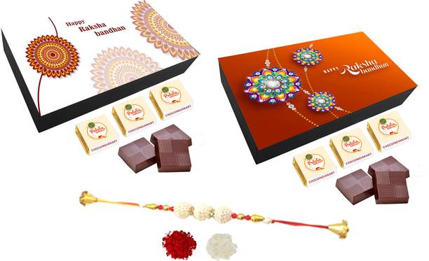 CHOCOINDIANART The Rakhi Chocolate Gift Box for Raksha Bandhan Pack of 2 with Rakhi Wooden Gift Box