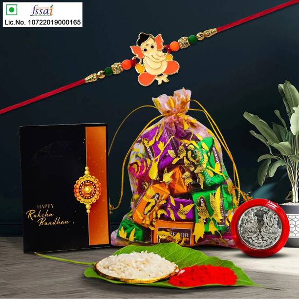 DeoDap Designer Rakhi Combo for Brother | Rakhi For Brothers |New Stylish Rakhi Set |Rakhi With Chocolates| Fancy Rakhi Set| New Stylish Rakhi With Roli Chawal Pack(K1_325_E10) Assorted Gift Box