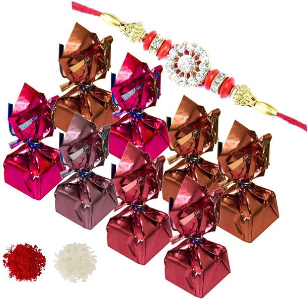 FabBites Rakhi with Chocolates for Brother-Roasted Almond Chocolates and Roli Chawal Assorted Gift Box
