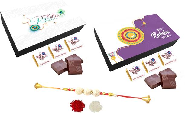 CHOCOINDIANART Sweet Chocolate Gift Box for Raksha Bandhan Pack of 2 with Rakhi Wooden Gift Box