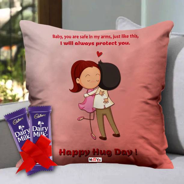 Midiron Hug Day Combo For Wife/Girlfriend with Cushion & Chocolates Fiber Gift Box