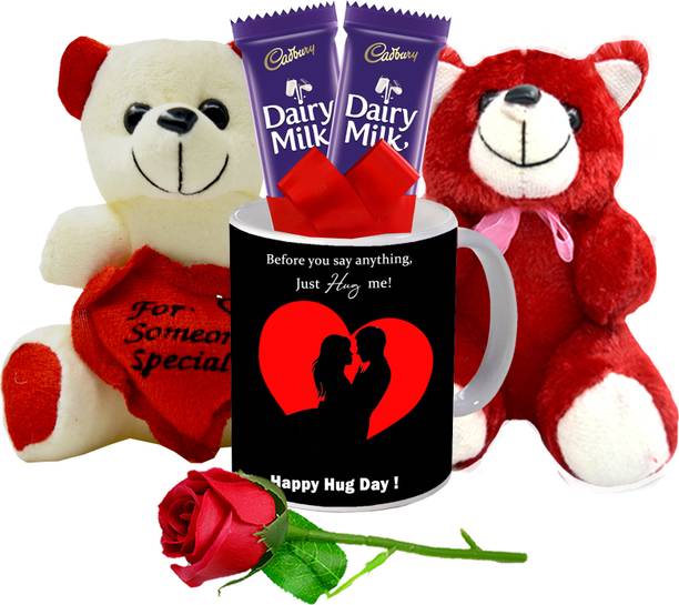 Midiron Hug Day Special Combo For Him/Her/Wife with Mug/Rose/Chocolate/Teddy Ceramic Gift Box